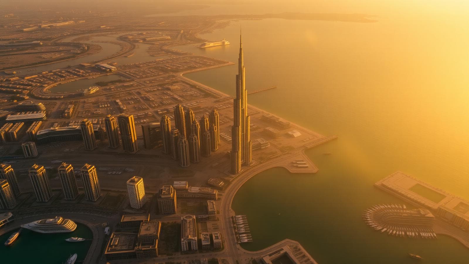 Dubai skyline at golden hour